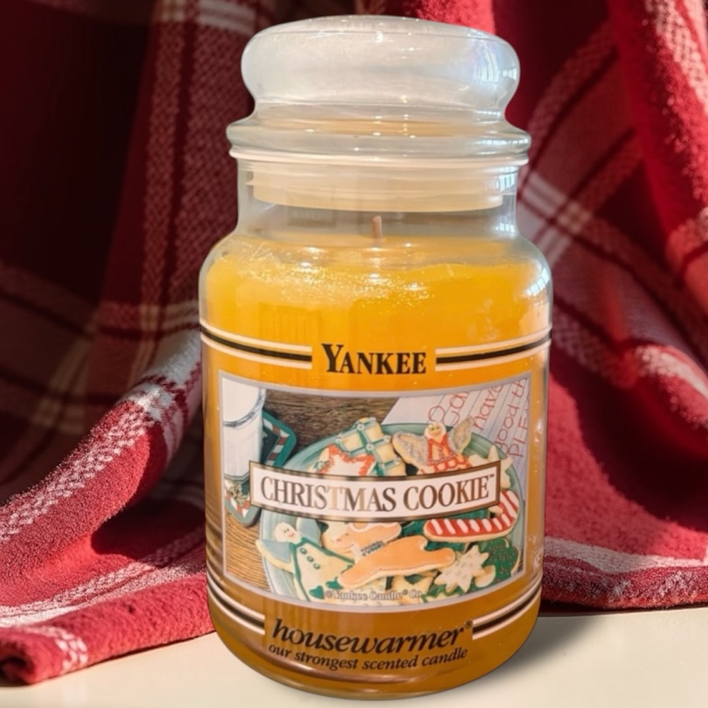 Yankee Candle Jar Christmas Cookie Rare Vintage Black Band Cream Yellow 22 Oz